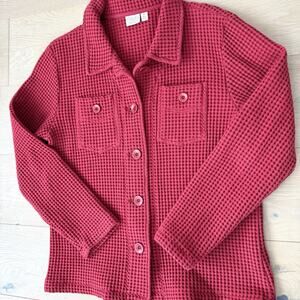 Cabela's Jacket Large Heavy Cotton Red Waffle Knit Button Up Shacket XL Cabin